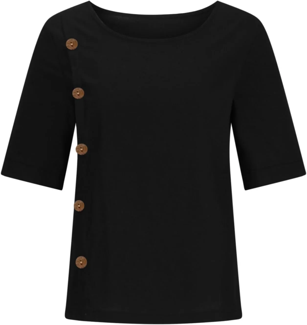 Linen Tops for Women Summer Loose Fit Crewneck Button Down Blouse Shirts Dressy Casual Short Sleeve Clothes