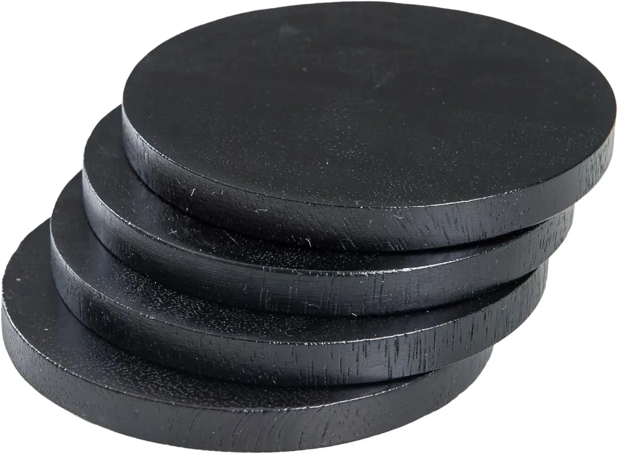 Lipper International Acacia Wood Round Coasters, 4" Diameter, Set of 4, Black Finish