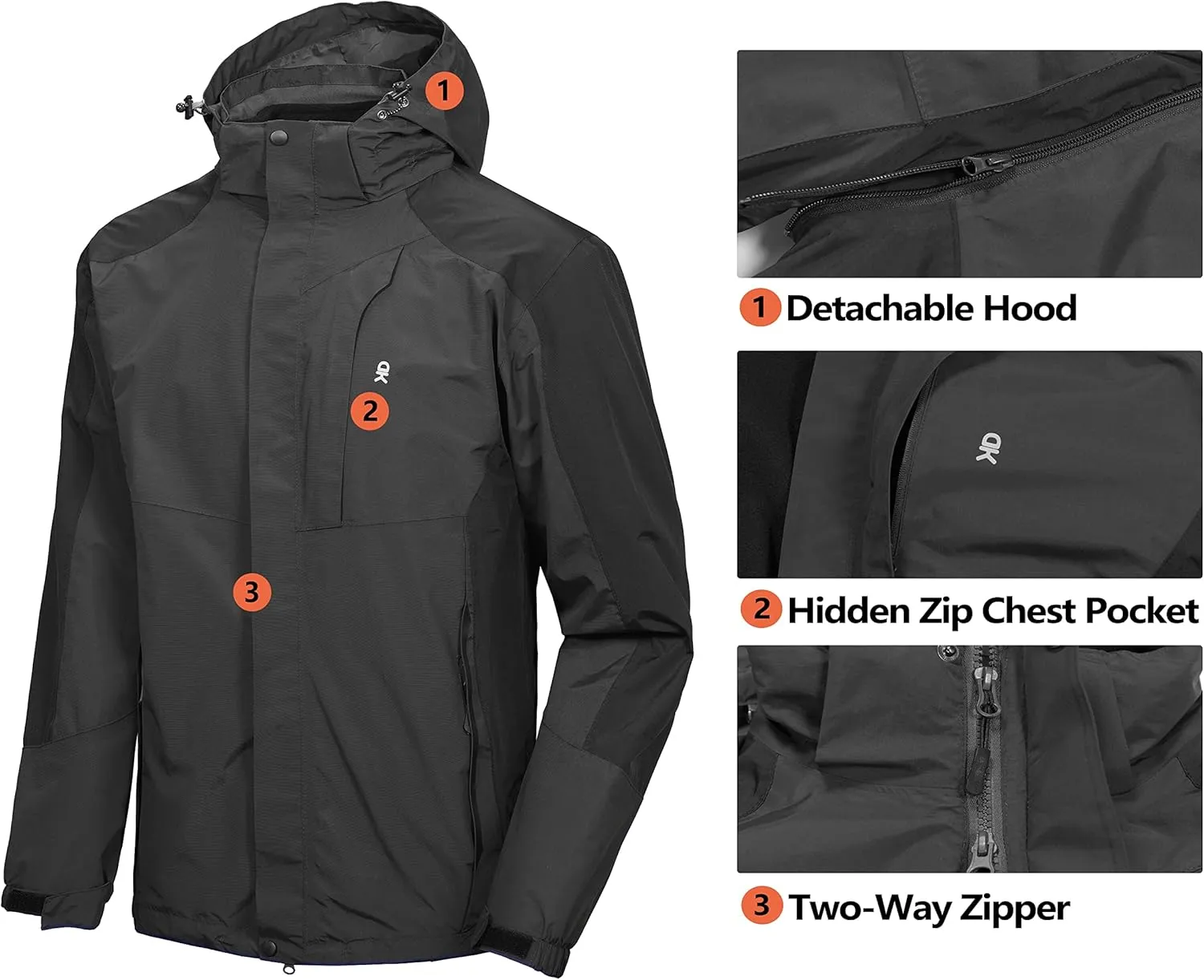 Little Donkey Andy Men's 3 in 1 Winter Ski Jacket Warm Fleece Liner Jacket Waterproof Windproof Snow Coat & Detachable Hood