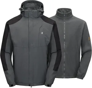 Little Donkey Andy Men's 3 in 1 Winter Ski Jacket Warm Fleece Liner Jacket Waterproof Windproof Snow Coat & Detachable Hood