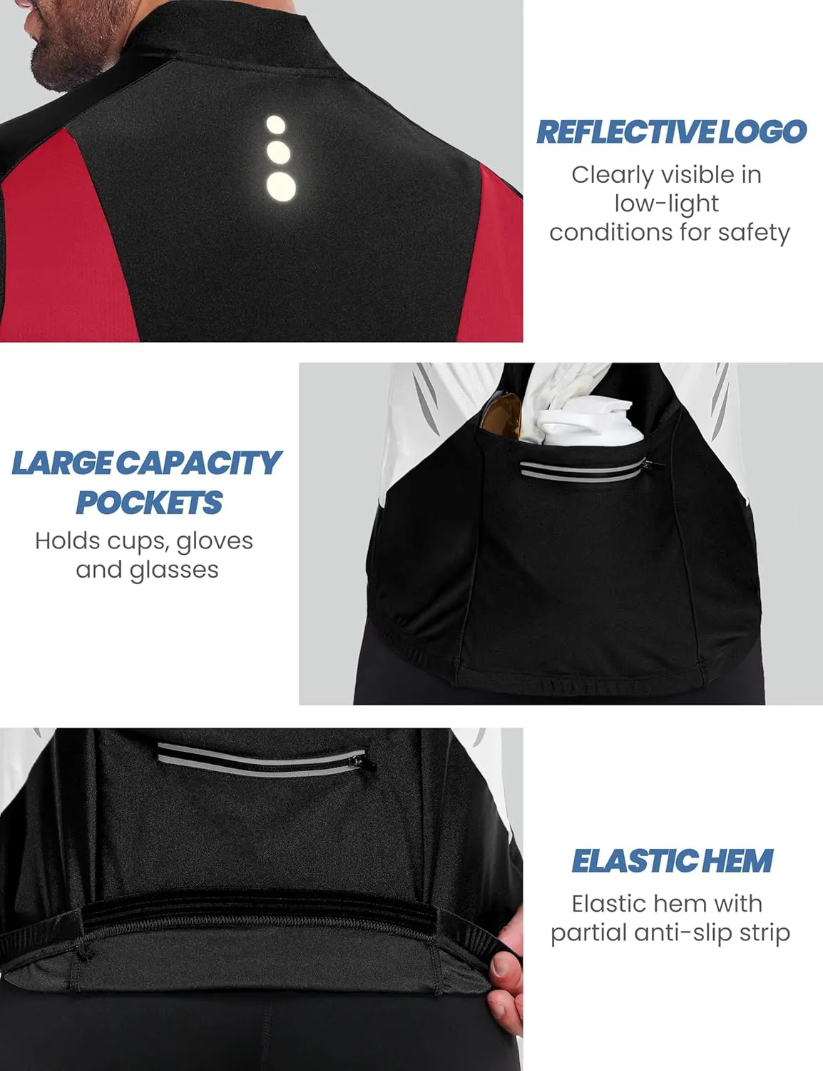 Little Donkey Andy Men's Half Zip Breathable Cycling Vests Reflective Sleeveless Jerseys Lightweight Bicycle Running