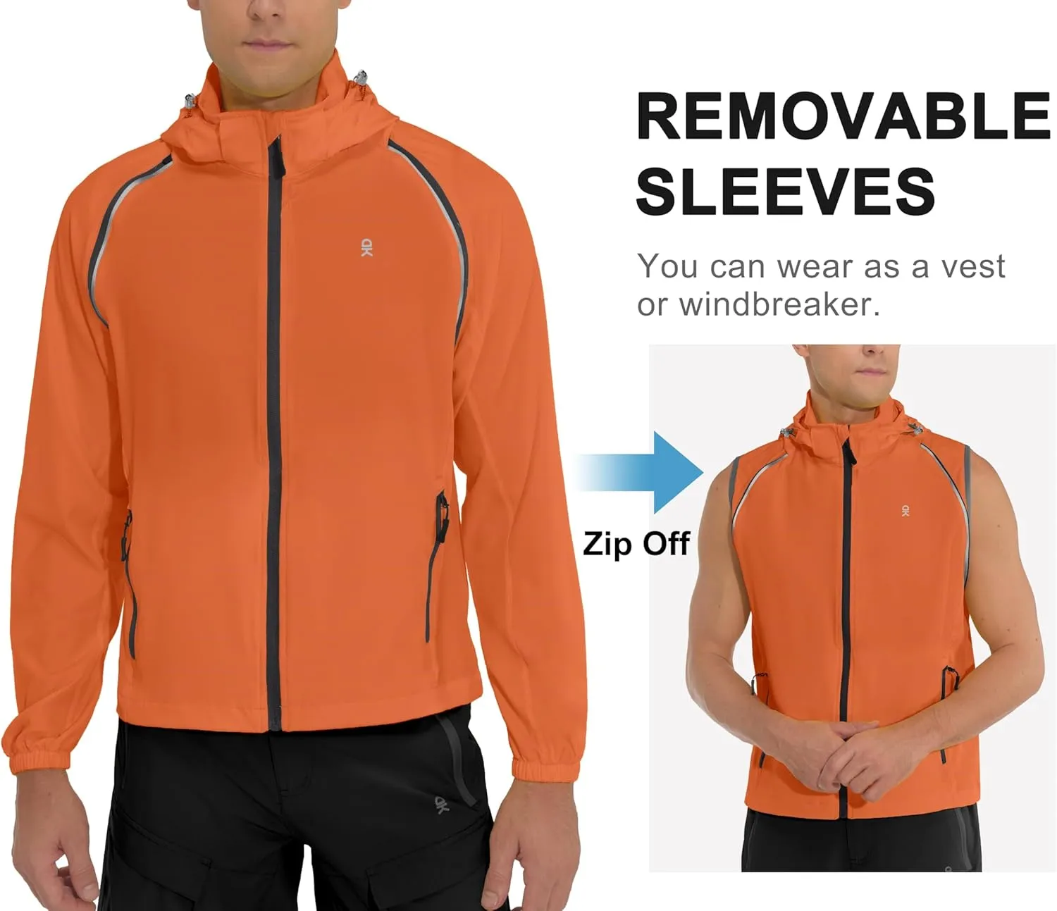 Little Donkey Andy Men's Quick-dry Running Jacket, Convertible UPF 50  Cycling Jacket Windbreaker with Removable Sleeves