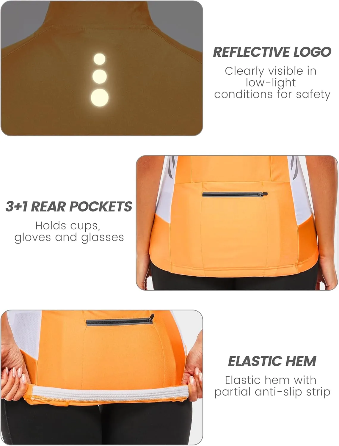 Little Donkey Andy Women's Half Zip Breathable Cycling Vests Reflective Sleeveless Jerseys Shirts Running 4 Rear Pockets