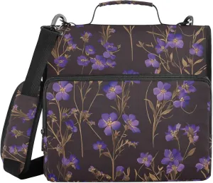 Little Purple Flowers 1.5-Inch 3-Rings Zipper Binder with Shoulder Strap Laege Capacity Document Organizer Bag Suitable for Middle School