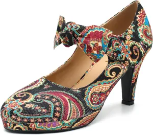 LIURUIJIA Women's Bow Platform Heels Mary Jane Pumps Ladies Sexy Cute Dressy Shoes for Wedding Work Party