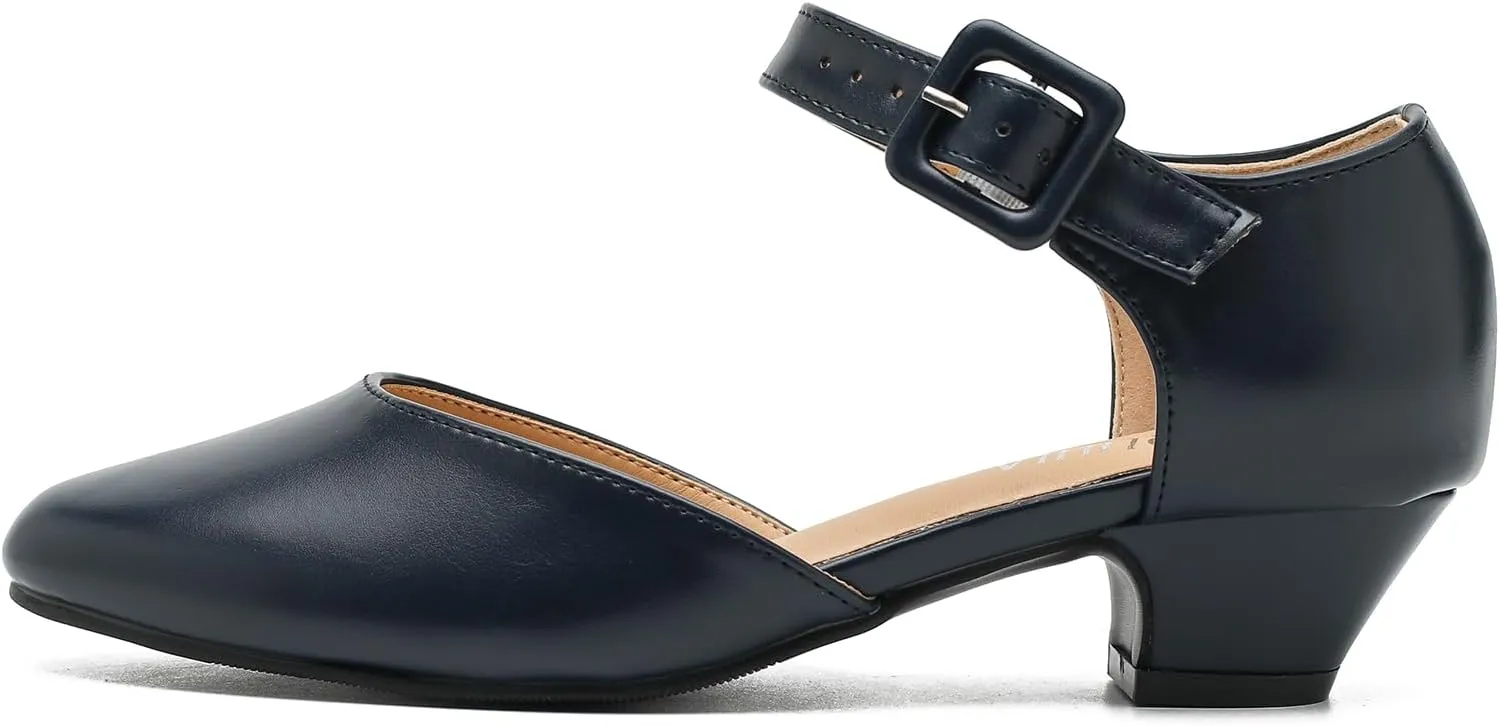 LIURUIJIA Women's Closed Toe Low Heel Dress Shoes Ankle Strap D'Orsay Work Office Comfortable Pumps