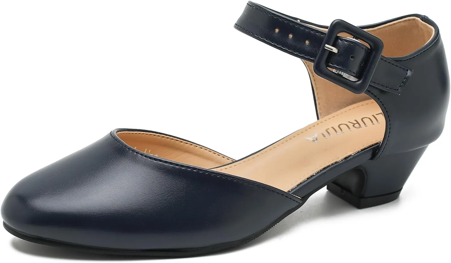 LIURUIJIA Women's Closed Toe Low Heel Dress Shoes Ankle Strap D'Orsay Work Office Comfortable Pumps