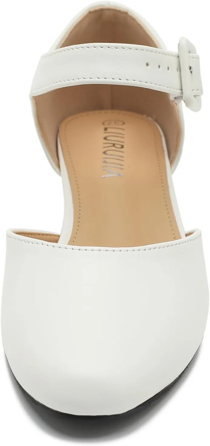 LIURUIJIA Women's Closed Toe Low Heel Dress Shoes Ankle Strap D'Orsay Work Office Comfortable Pumps