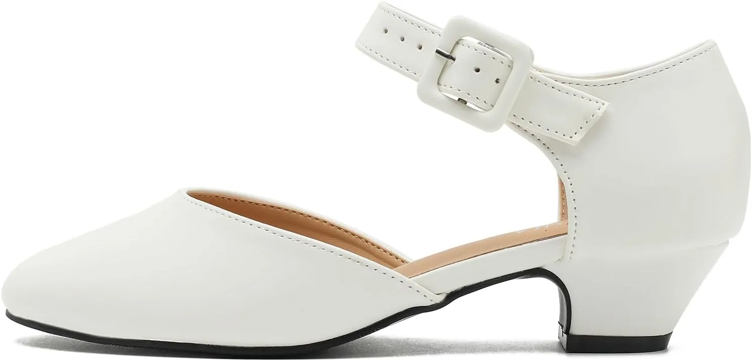 LIURUIJIA Women's Closed Toe Low Heel Dress Shoes Ankle Strap D'Orsay Work Office Comfortable Pumps