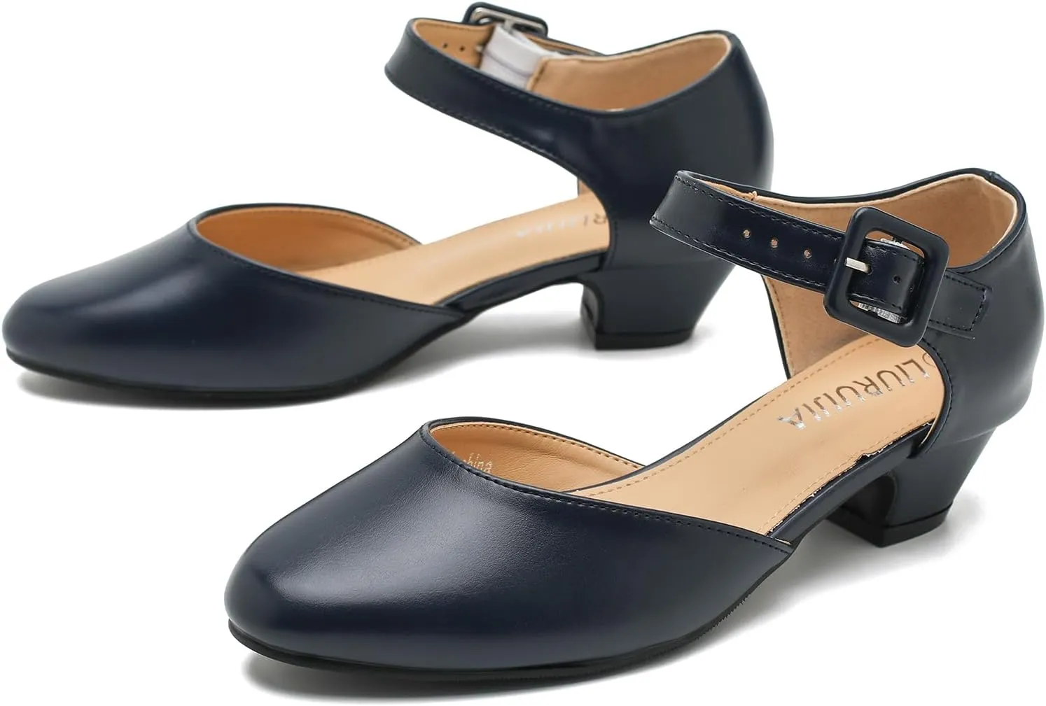 LIURUIJIA Women's Closed Toe Low Heel Dress Shoes Ankle Strap D'Orsay Work Office Comfortable Pumps