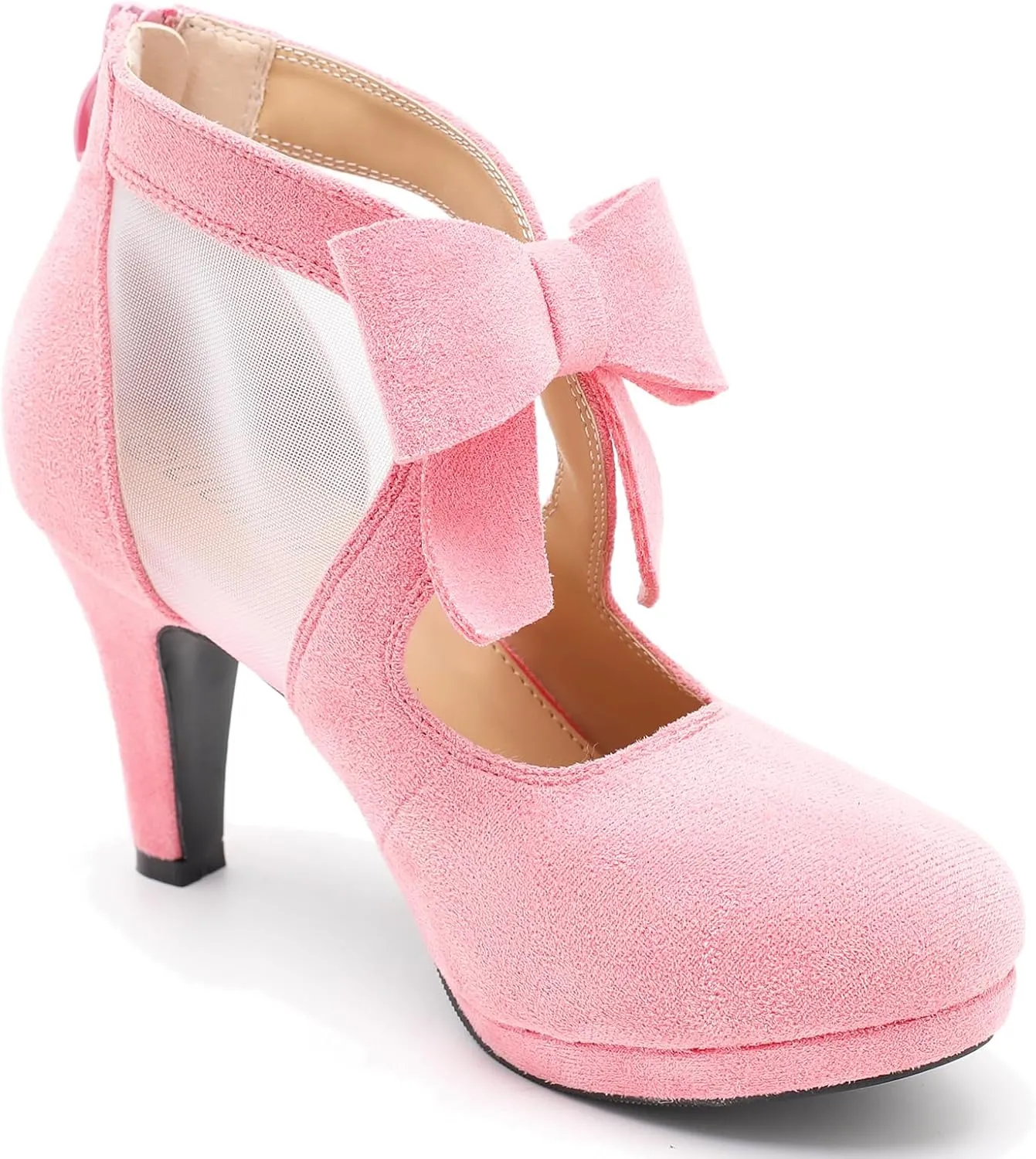 LIURUIJIA Womens Platform High Heels Bow Pumps Cutout Mesh Panel Wedding Work Party Dress Shoes