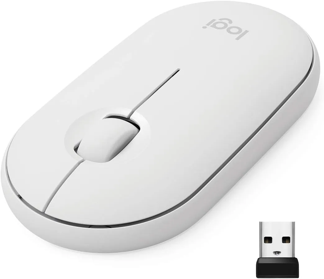 Logitech Pebble Wireless Mouse with Bluetooth or 2.4 GHz Receiver, Silent, Slim Computer Mouse with Quiet Clicks, for Laptop/Notebook/iPad/PC/Mac/Chromebook - Off White