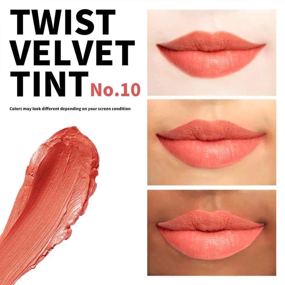 Long Lasting Lip Stain for Lips and Cheek Tint | High Pigment Color | lightweight Matte Finish | Weightless | Full Coverage | Twist Velvet Tint #10 (No.10)