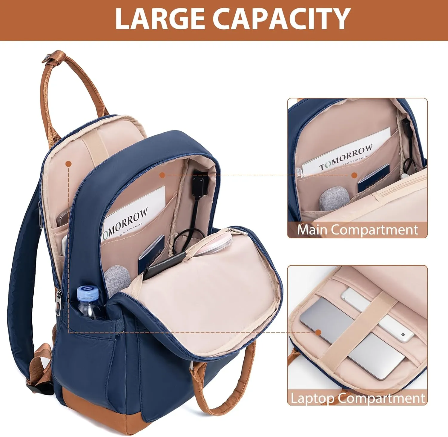 LONG VACATION 3 Piece Luggage Set 20 IN Carry on Suitcase ABS PC Handshell Luggage with Spinner Wheels & YKK Zipper TSA Lock (20 INCH (BP/TB), NAVY)