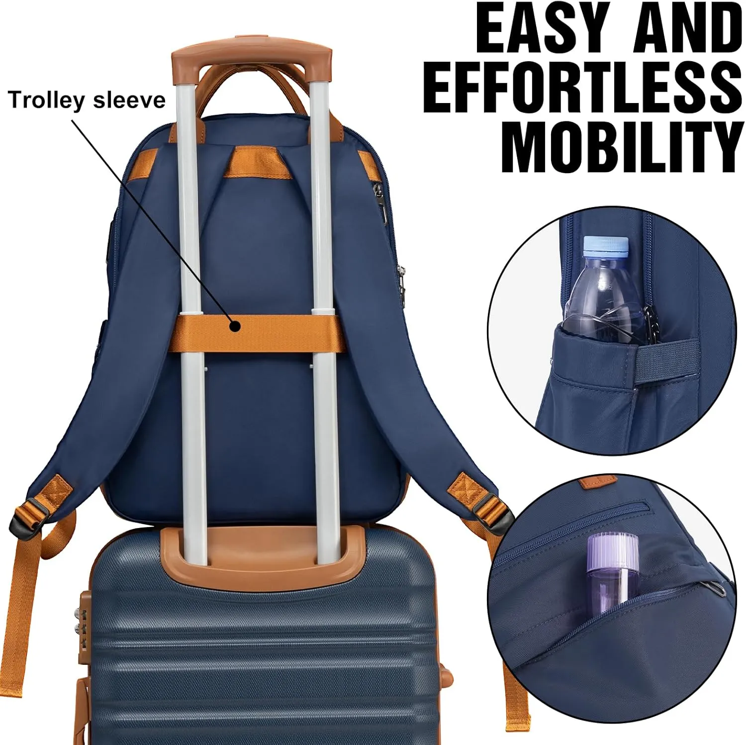 LONG VACATION 3 Piece Luggage Set 20 IN Carry on Suitcase ABS PC Handshell Luggage with Spinner Wheels & YKK Zipper TSA Lock (20 INCH (BP/TB), NAVY)