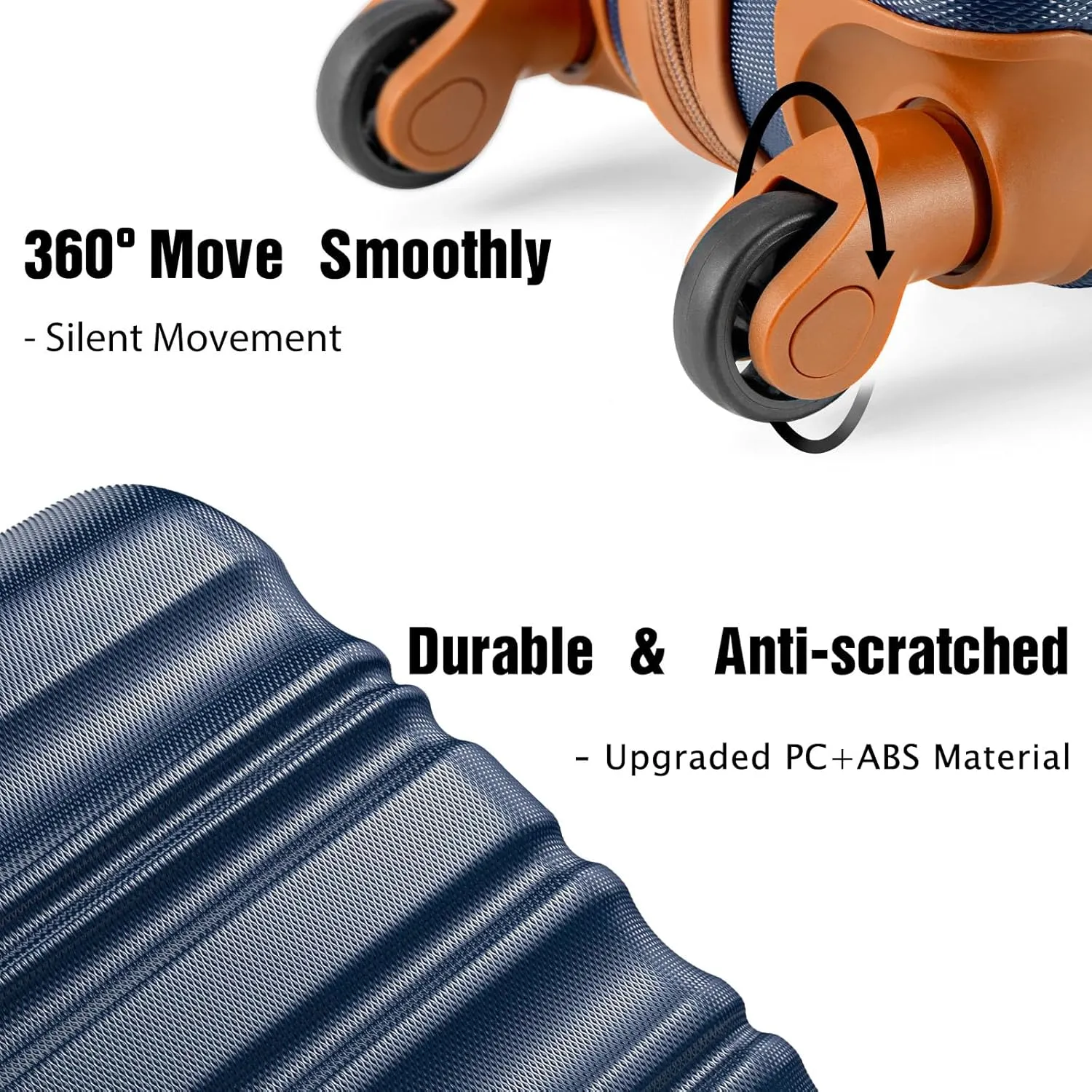 LONG VACATION 3 Piece Luggage Set 20 IN Carry on Suitcase ABS PC Handshell Luggage with Spinner Wheels & YKK Zipper TSA Lock (20 INCH (BP/TB), NAVY)