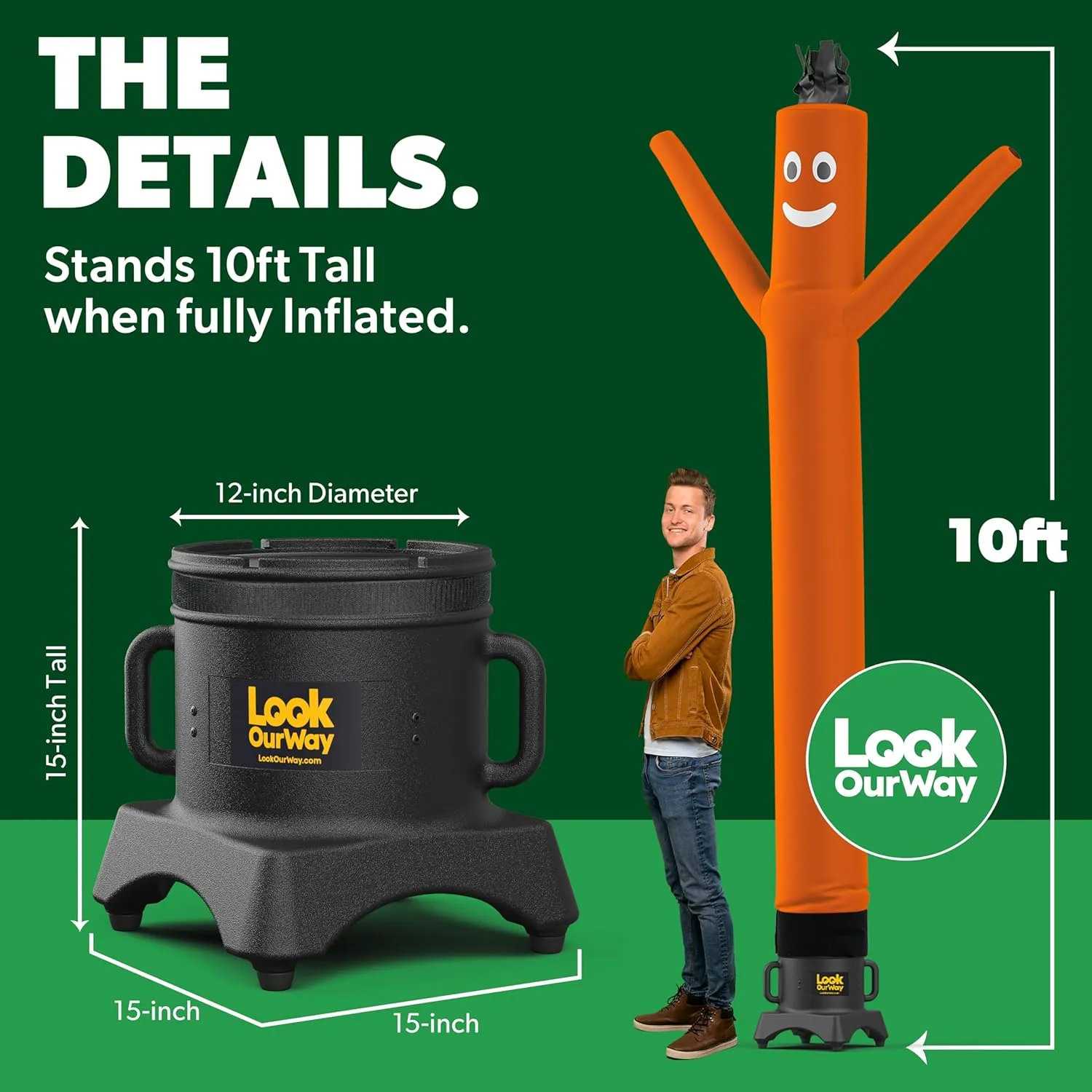 LookOurWay Air Dancers Wacky Waving Inflatable Tube Man Set - 10 Feet Tall Inflatable Dancing Man with Blower - Orange