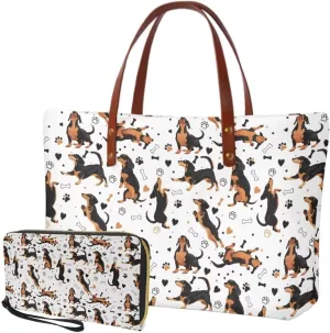 Lotusorchid 2 Pcs Hand bags Purses, Women Top Handle Bag Satchel Shoulder Bag, Large Tote Handbag with PU Wallet