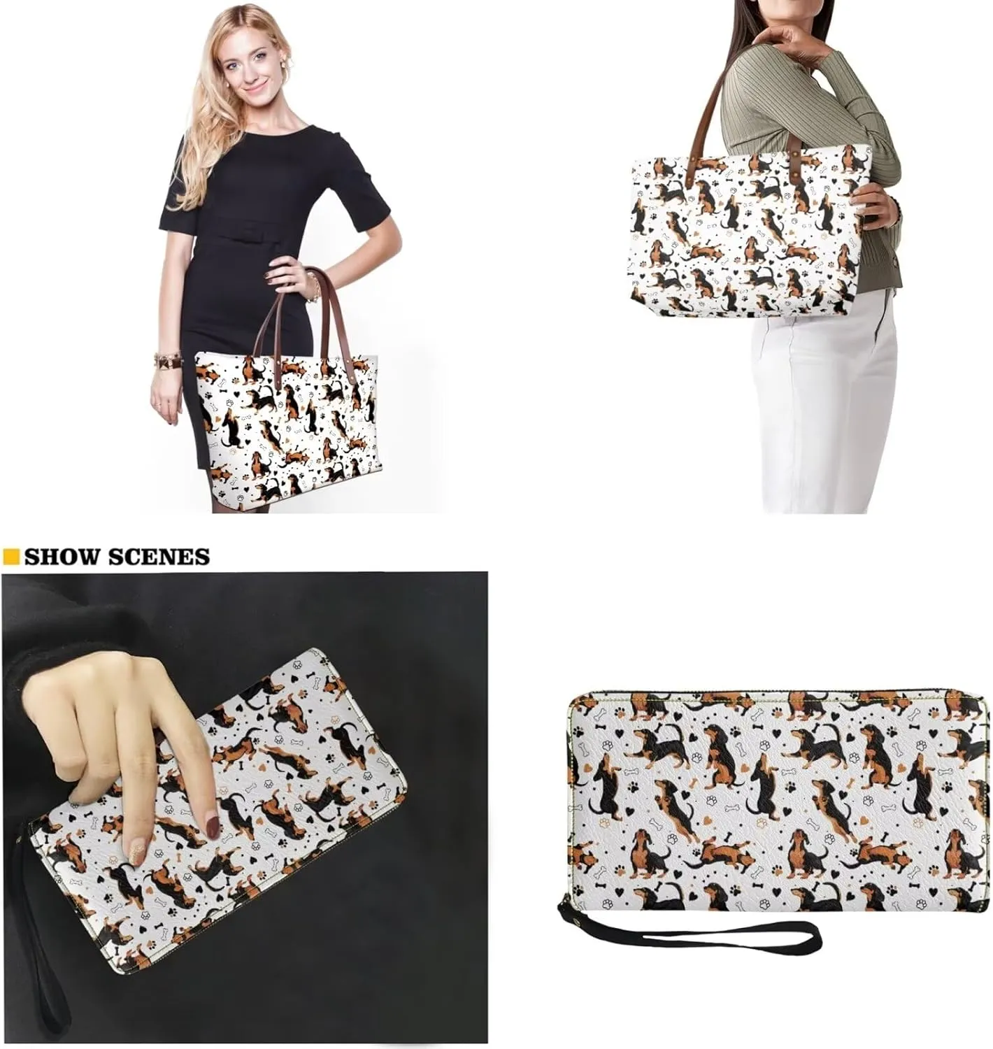 Lotusorchid 2 Pcs Hand bags Purses, Women Top Handle Bag Satchel Shoulder Bag, Large Tote Handbag with PU Wallet