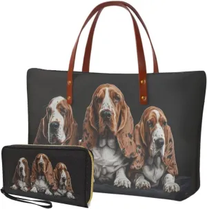 Lotusorchid 2 Pcs Large Tote Handbag with PU Wallet, Women Hand bags Purses, Top Handle Bag Satchel Shoulder Bag