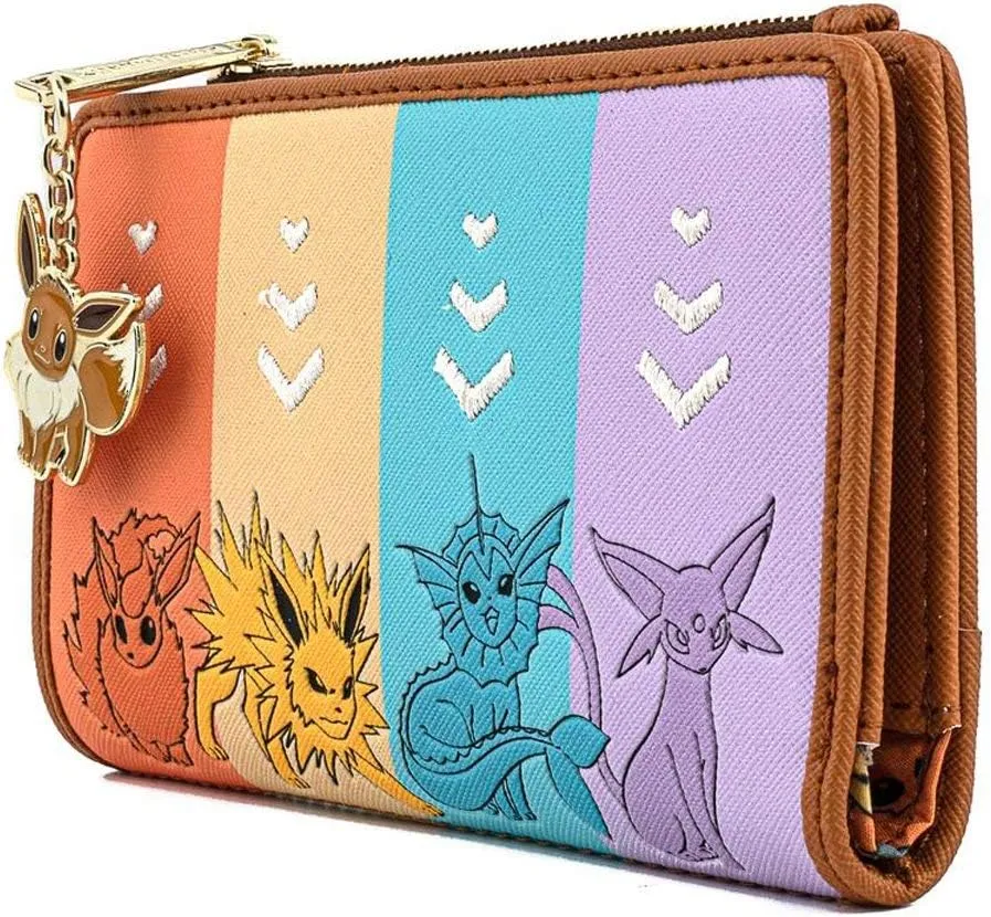 Loungefly Pokemon Eevee Evolutions Flap Wallet with Zipper Charm