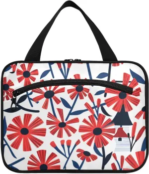 Lovely Floral Red White hanging cosmetic travel bag with hook, designer essential large capacity makeup bag for traveling women travel bolsos para hombre L