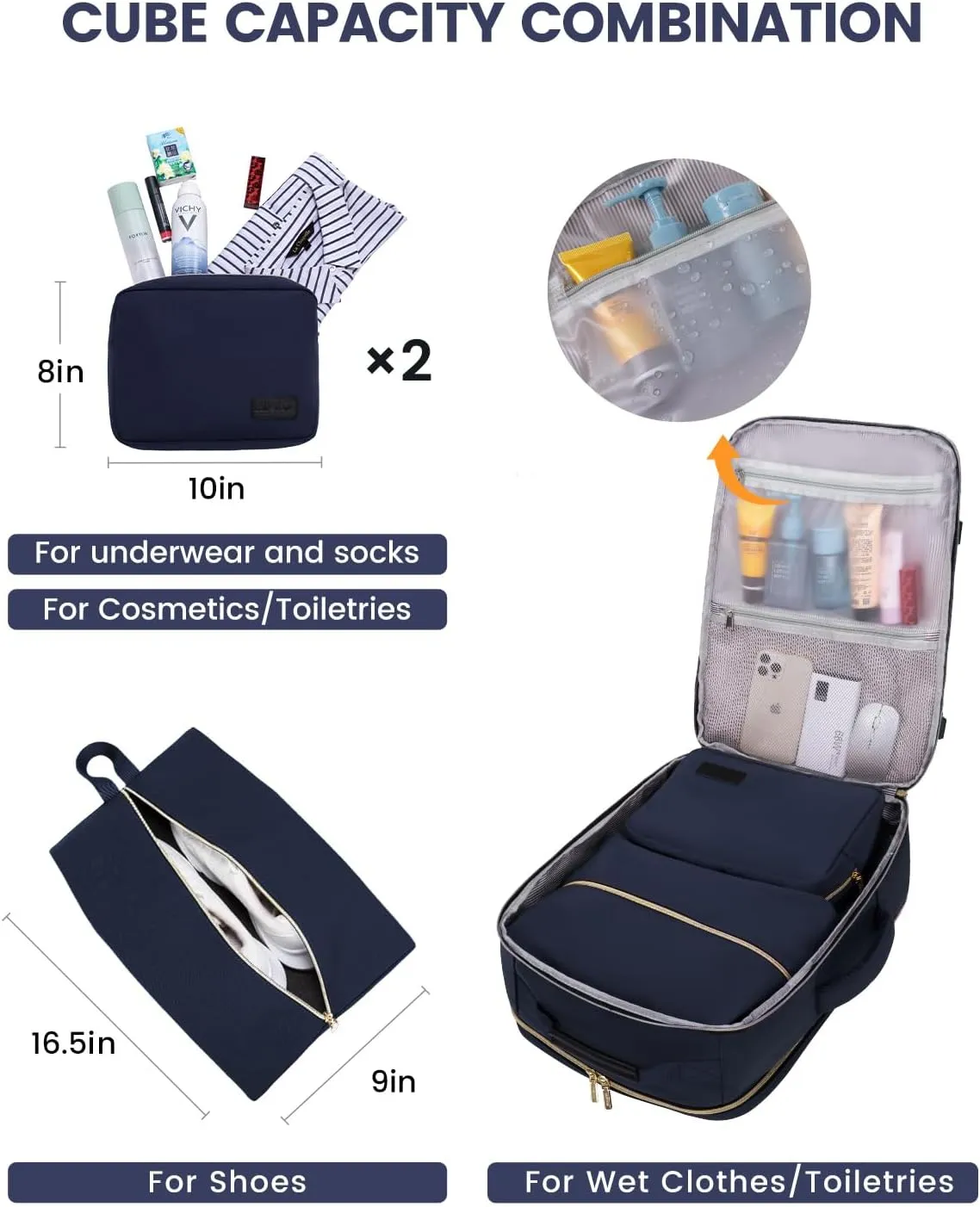 LOVEVOOK 40L Travel Backpack for Women & Men, Large Carry on Backpack for Airplanes with 3 Packing Cubes, TSA Personal Item Travel Bag fits 17" Laptop, Waterproof Weekender Essentials Airline Approved
