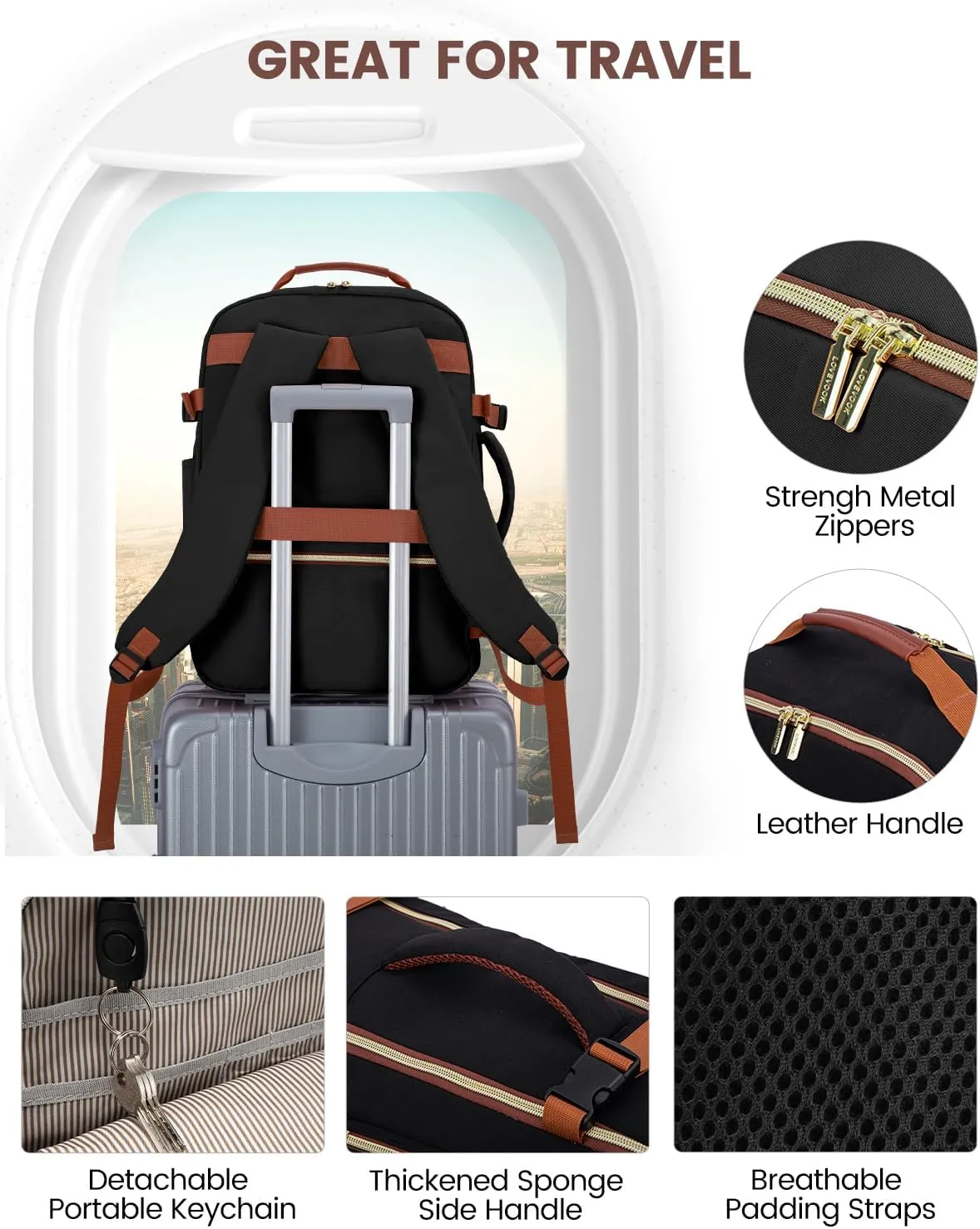 LOVEVOOK 50L Carry on Backpack for Women & Men with 3 Packing Cubes, Large Travel Backpack for Airplanes, TSA Personal Item Travel Bag with Laptop Pocket, Travels Essentials Airline Approved