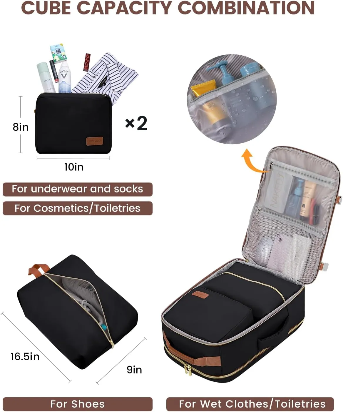 LOVEVOOK 50L Carry on Backpack for Women & Men with 3 Packing Cubes, Large Travel Backpack for Airplanes, TSA Personal Item Travel Bag with Laptop Pocket, Travels Essentials Airline Approved