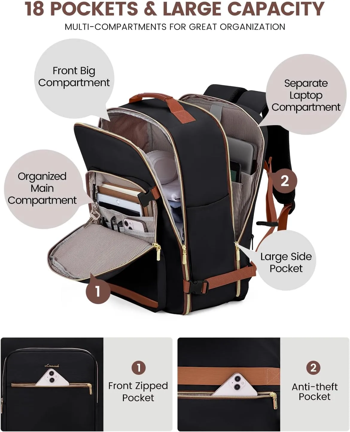LOVEVOOK 50L Carry on Backpack for Women & Men with 3 Packing Cubes, Large Travel Backpack for Airplanes, TSA Personal Item Travel Bag with Laptop Pocket, Travels Essentials Airline Approved