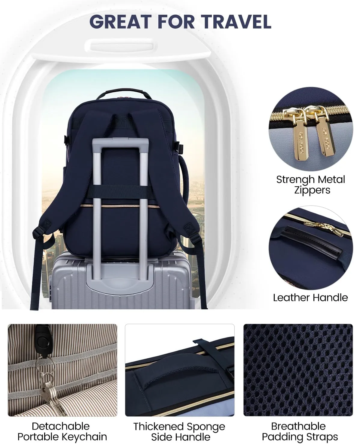 LOVEVOOK 50L Carry on Backpack for Women & Men with 3 Packing Cubes, Large Travel Backpack for Airplanes, TSA Personal Item Travel Bag with Laptop Pocket, Weekender Essentials Airline Approved