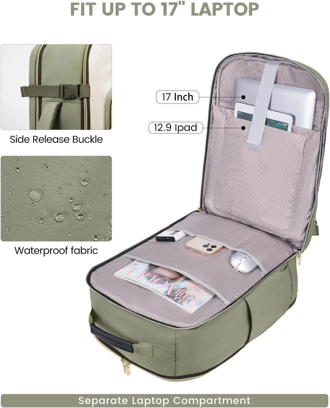 LOVEVOOK 50L Carry on Backpack for Women & Men with 3 Packing Cubes, Large Travel Backpack for Airplanes, TSA Personal Item Travel Bag with Laptop Pocket, Weekender Essentials Airline Approved