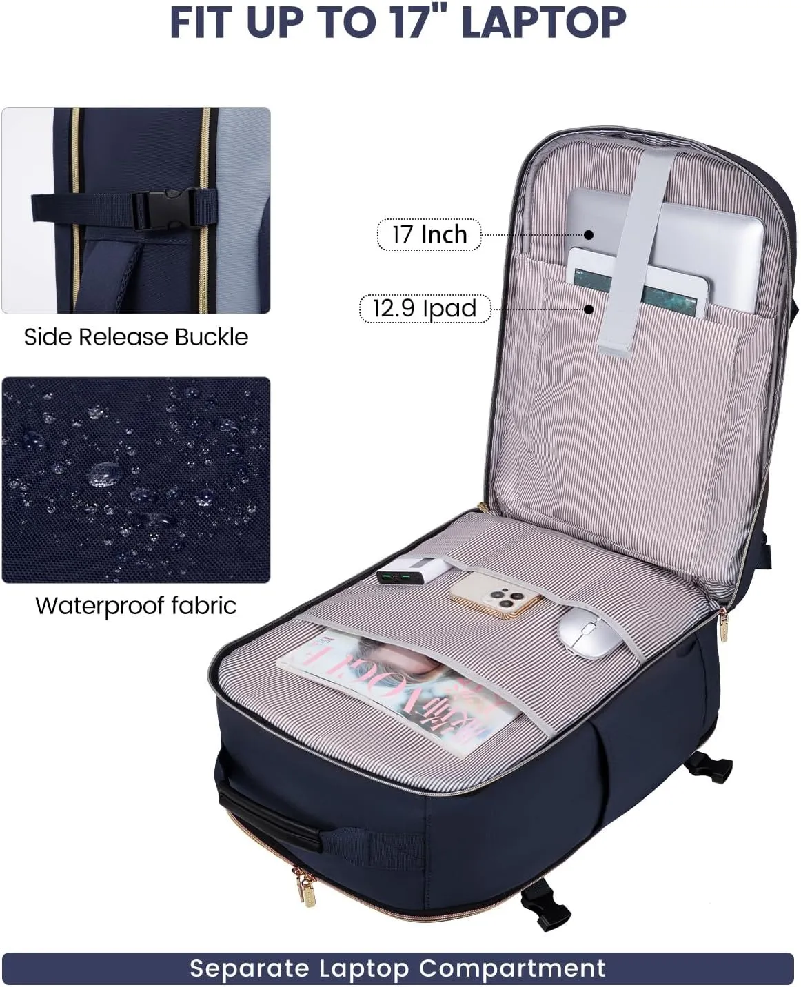 LOVEVOOK 50L Carry on Backpack for Women & Men with 3 Packing Cubes, Large Travel Backpack for Airplanes, TSA Personal Item Travel Bag with Laptop Pocket, Weekender Essentials Airline Approved