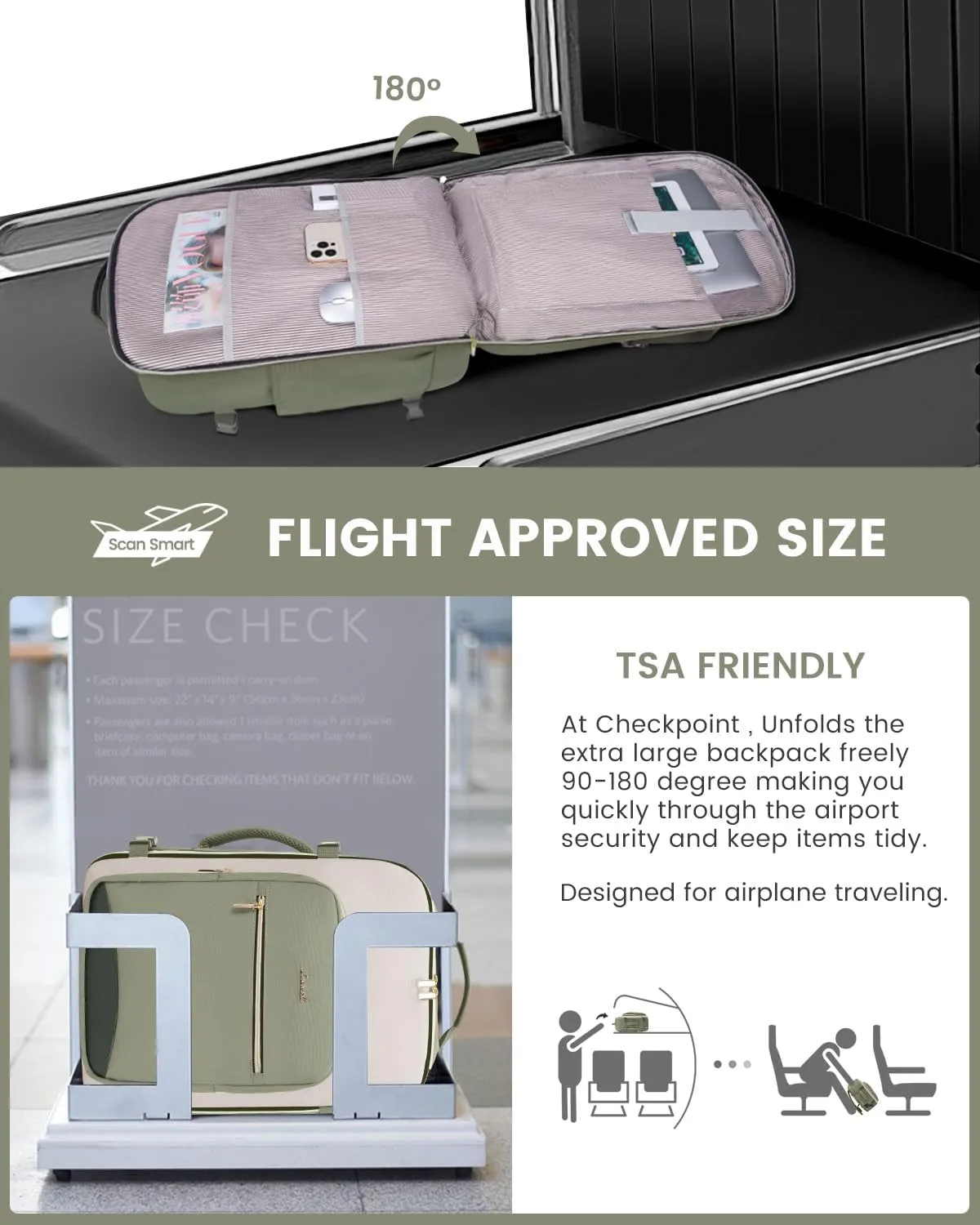 LOVEVOOK 50L Carry on Backpack for Women & Men with 3 Packing Cubes, Large Travel Backpack for Airplanes, TSA Personal Item Travel Bag with Laptop Pocket, Weekender Essentials Airline Approved