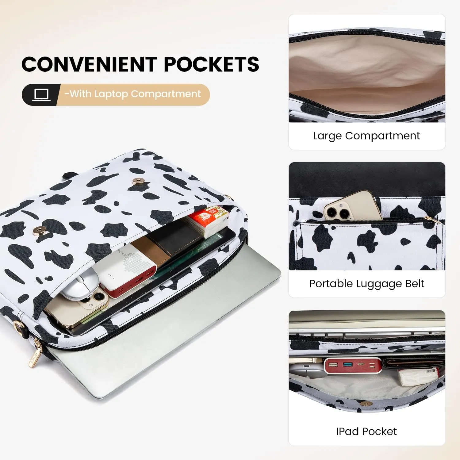LOVEVOOK Computer Bag Laptop Bag for Women Cute Laptop Messenger Bag for Work College, COW