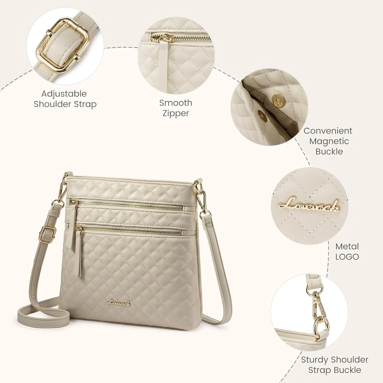 LOVEVOOK Crossbody Purses for Women, Multi Pocket Casual Crossbody Bag, Medium Shoulder Bag Vegan Leather Handbags
