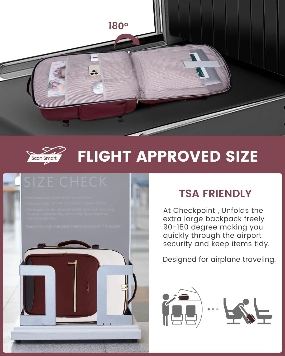LOVEVOOK Large Travel Backpack for Women & Men, 40L Carry on Backpack for Airplanes, TSA Personal Item Travel Bag fits 17" Laptop, Waterproof Travel Essentials Airline Approved with 3 Packing Cubes