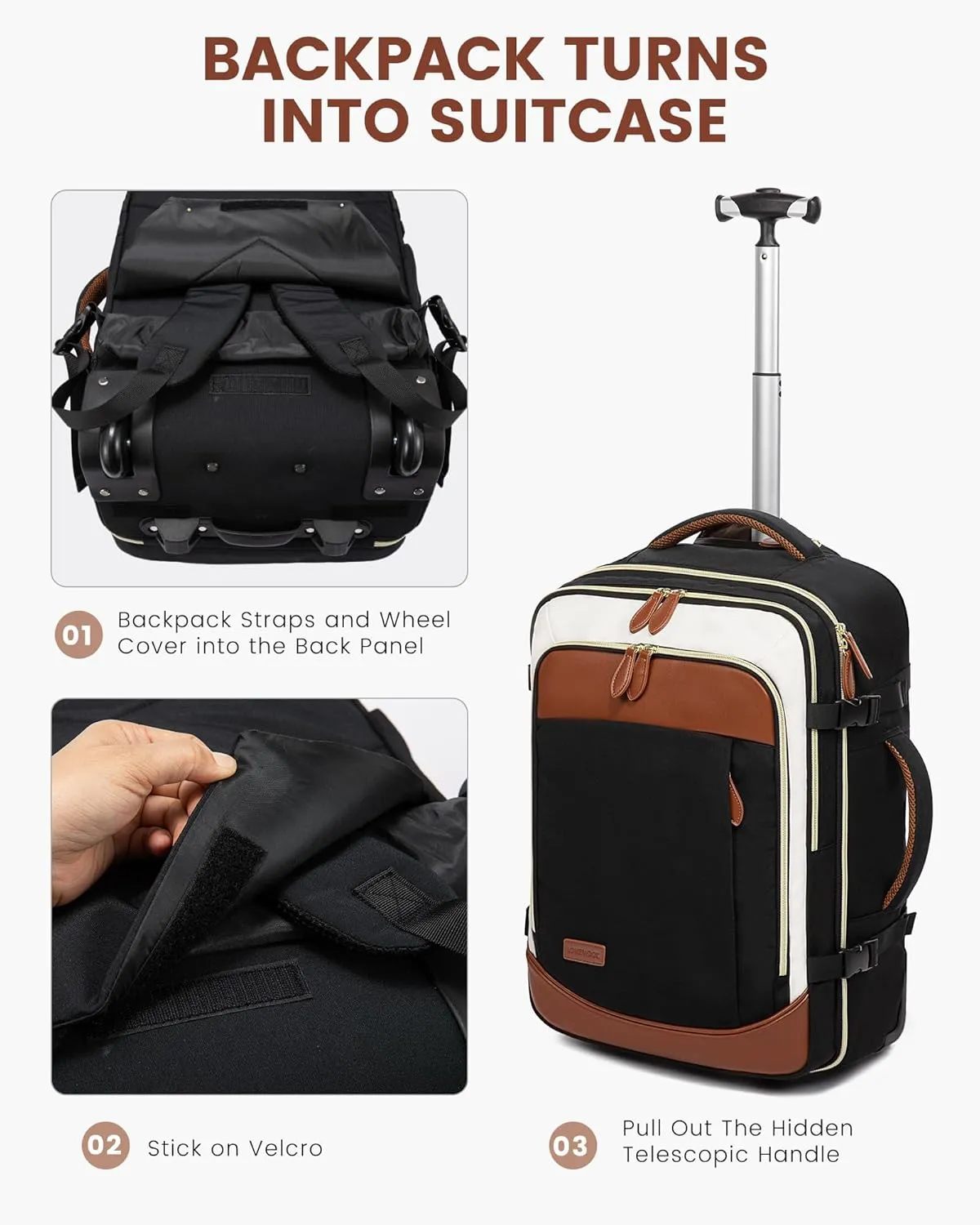 LOVEVOOK Rolling Backpack for Women, 50L Travel Backpack with Wheels, Carry on Luggage for Men, 17.3 Inch Wheeled Laptop Bag, Flight Approved Personal Item Suitcase