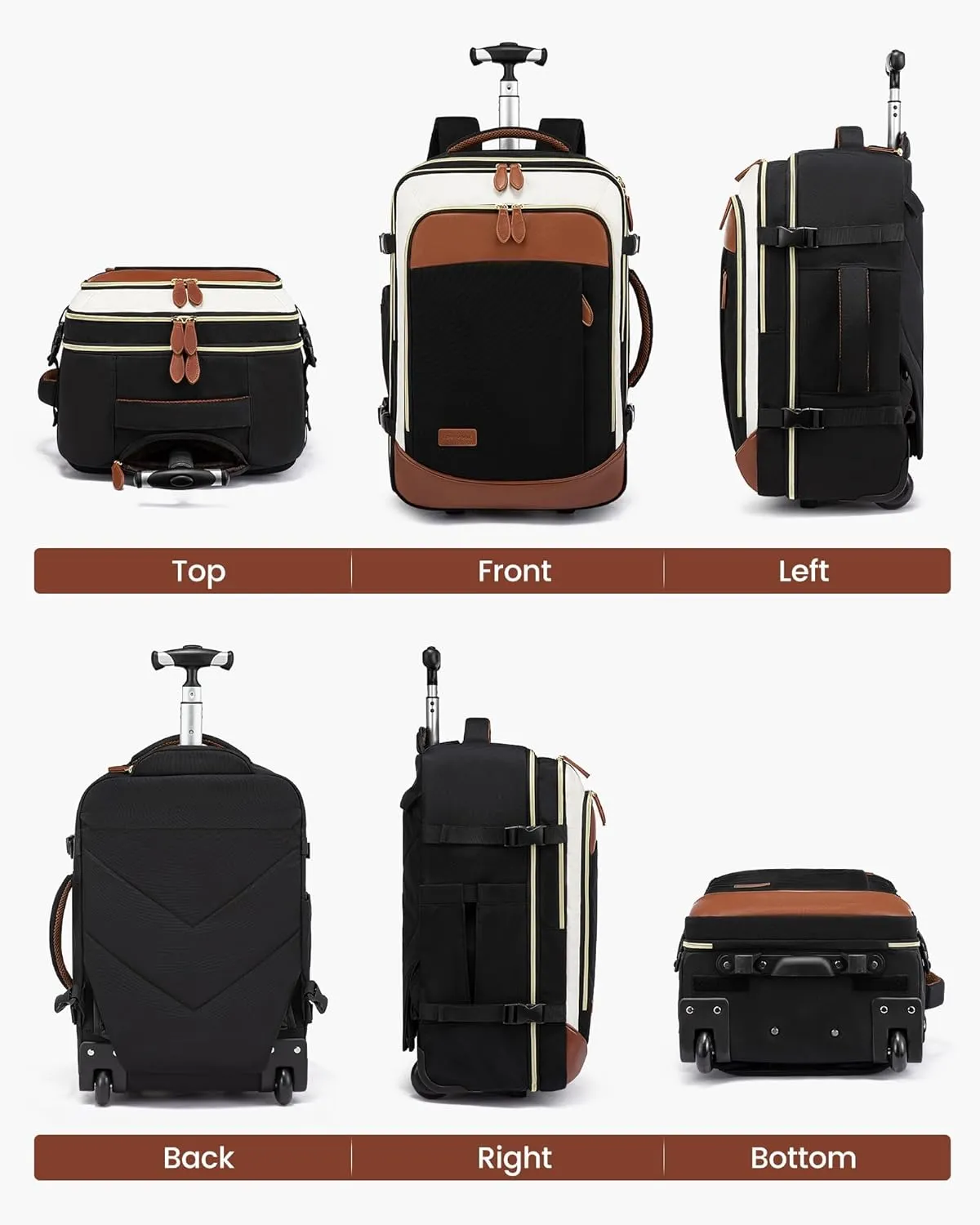 LOVEVOOK Rolling Backpack for Women, 50L Travel Backpack with Wheels, Carry on Luggage for Men, 17.3 Inch Wheeled Laptop Bag, Flight Approved Personal Item Suitcase