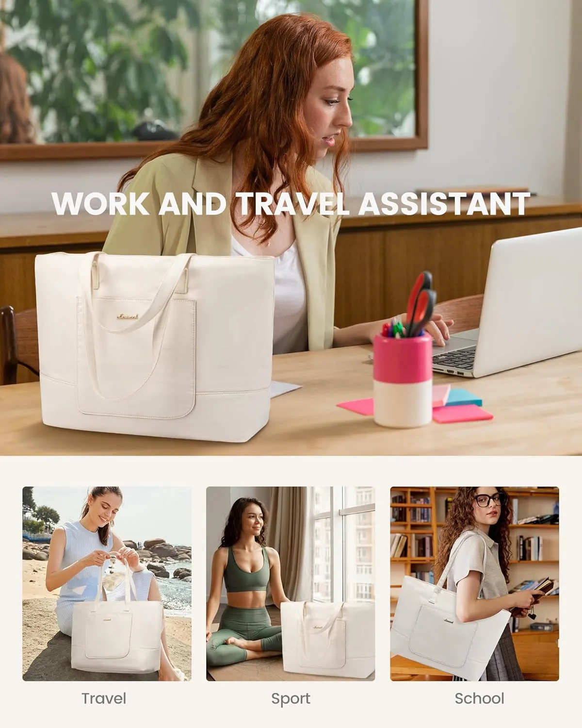 LOVEVOOK Work Tote with Laptop Compartment for Nurse Travel Commuter, Gym Bag with Yoga Mat Strap