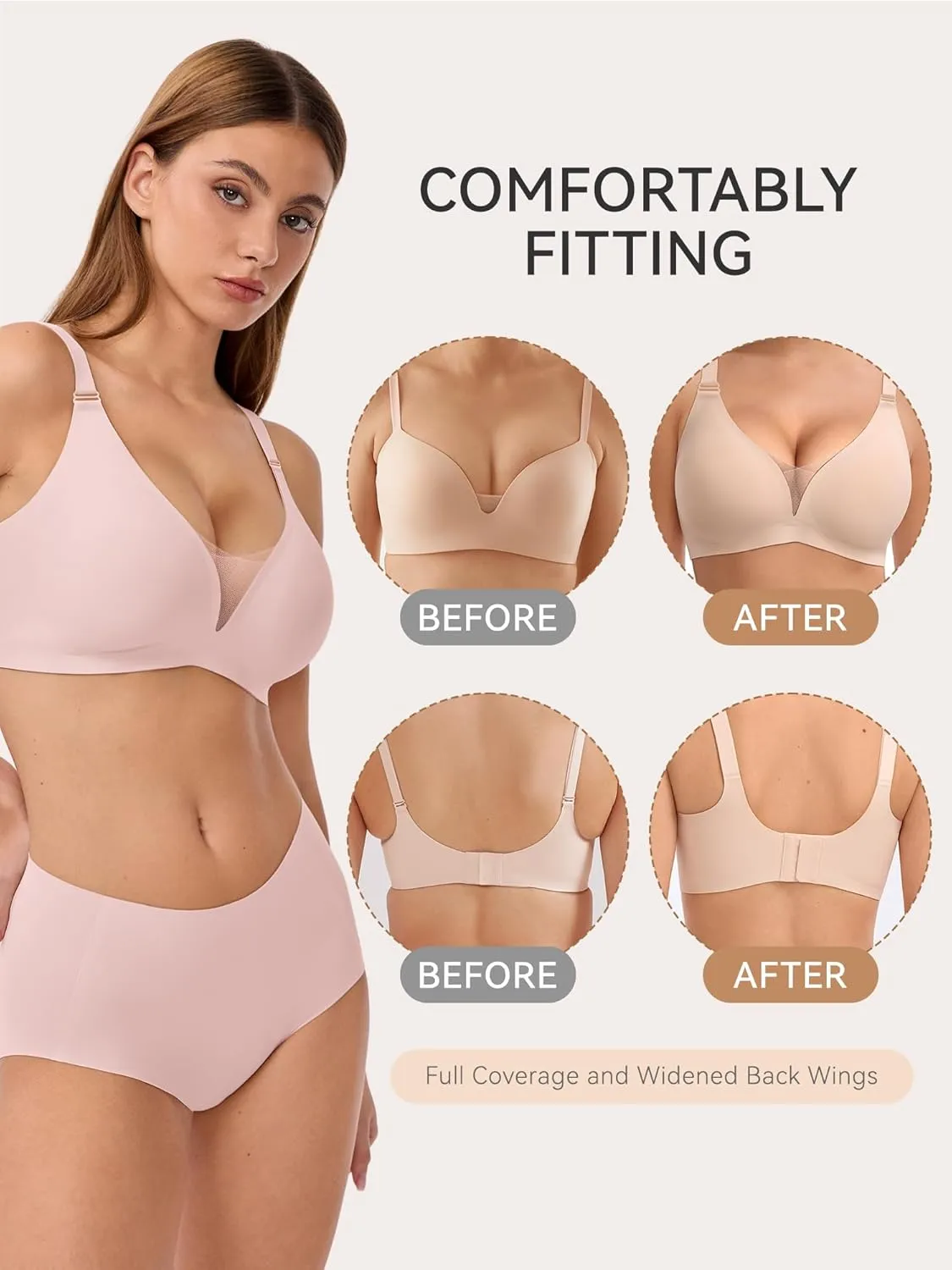 LUCKMEEY Mesh Bras for Women No Underwire Wireless Bras Seamless Push Up Full Coverage Bras Comfortable Bra Everyday Bra