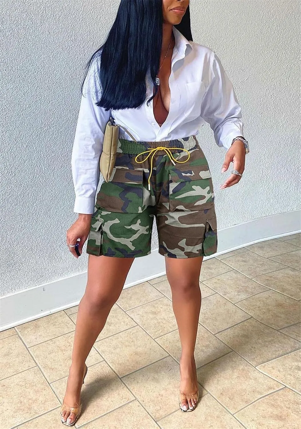 Lucuna Women's Camo Shorts High Waisted Multi-Pocket Army Fatigue Camouflage Casual Cargo Shorts