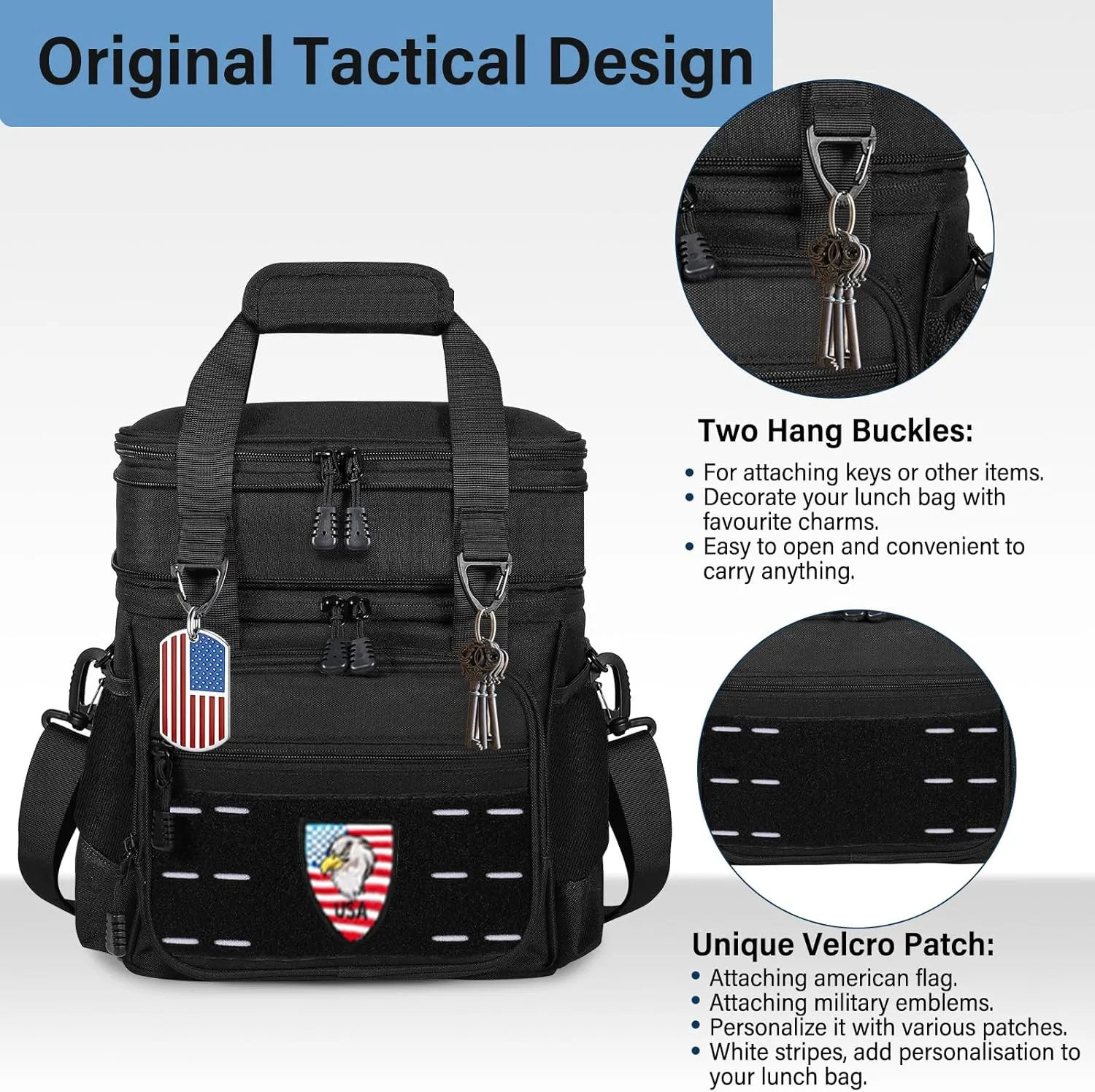Lunch Box Cooler Bag - Tactical Insulated Lunchbox for Men - Large Lunch Pail Lunch Kit for Adults Work Outdoor Shifts Trips Black 16L