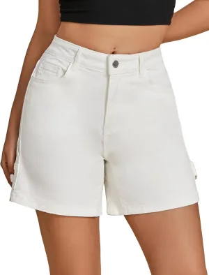luvamia Jean Shorts for Women High Waisted Trendy Casual Utility Stretchy Denim Jorts Cutoff Long Shorts with Pockets