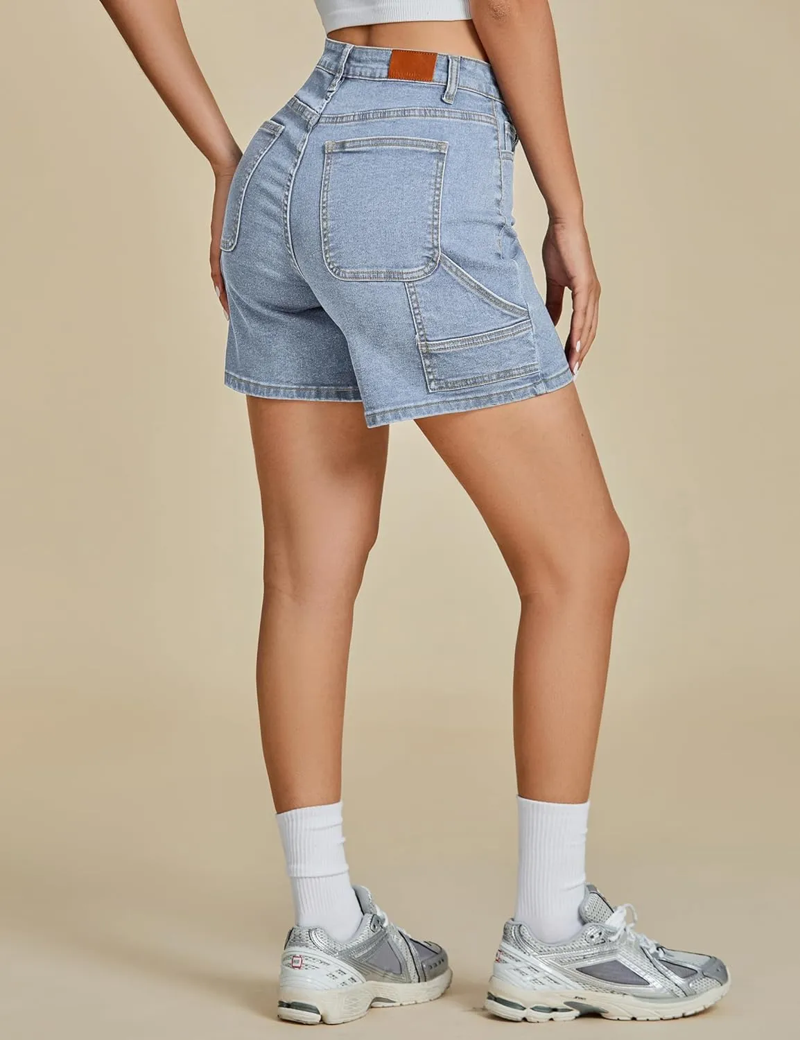 luvamia Jean Shorts for Women High Waisted Trendy Casual Utility Stretchy Denim Jorts Cutoff Long Shorts with Pockets