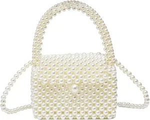 Luxury Pearl Bag Chain Bag Purse Bags, Artificial Pearl Clutch Handmade Bags Evening Bags for Wedding Bridal Party Travel 07