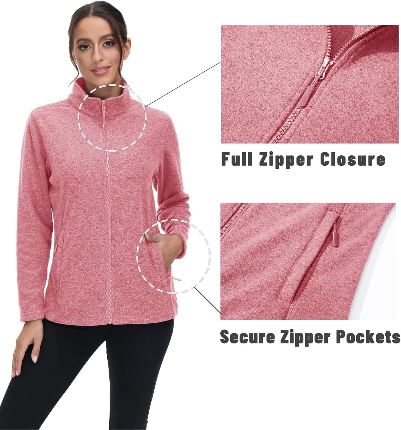 MAGCOMSEN Fleece Jacket Women Zip UP Lightweight Soft Polar Warm Winter Jackets for Women with Pockets Outdoor Hiking