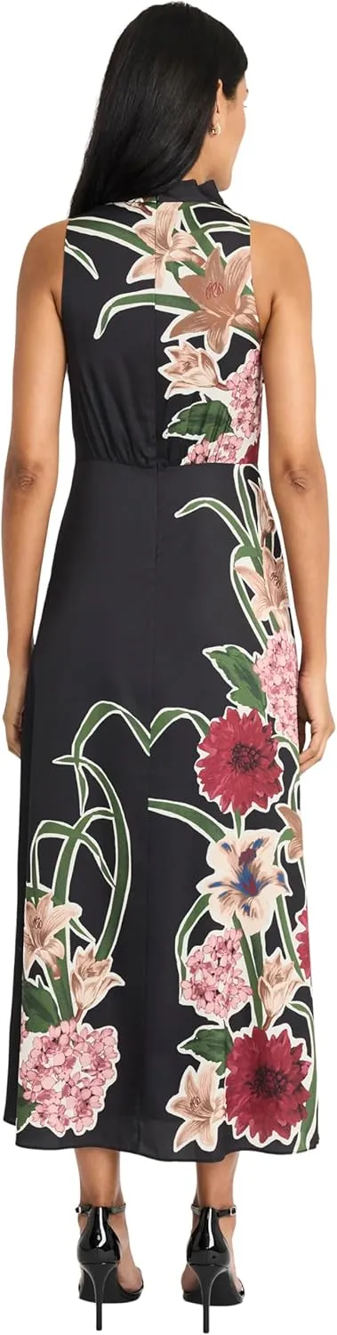 Maggy London Women's Sleeveless Mock Neck Maxi Elegant Floral Print for Wedding Guest-Versatile Formal Dresses