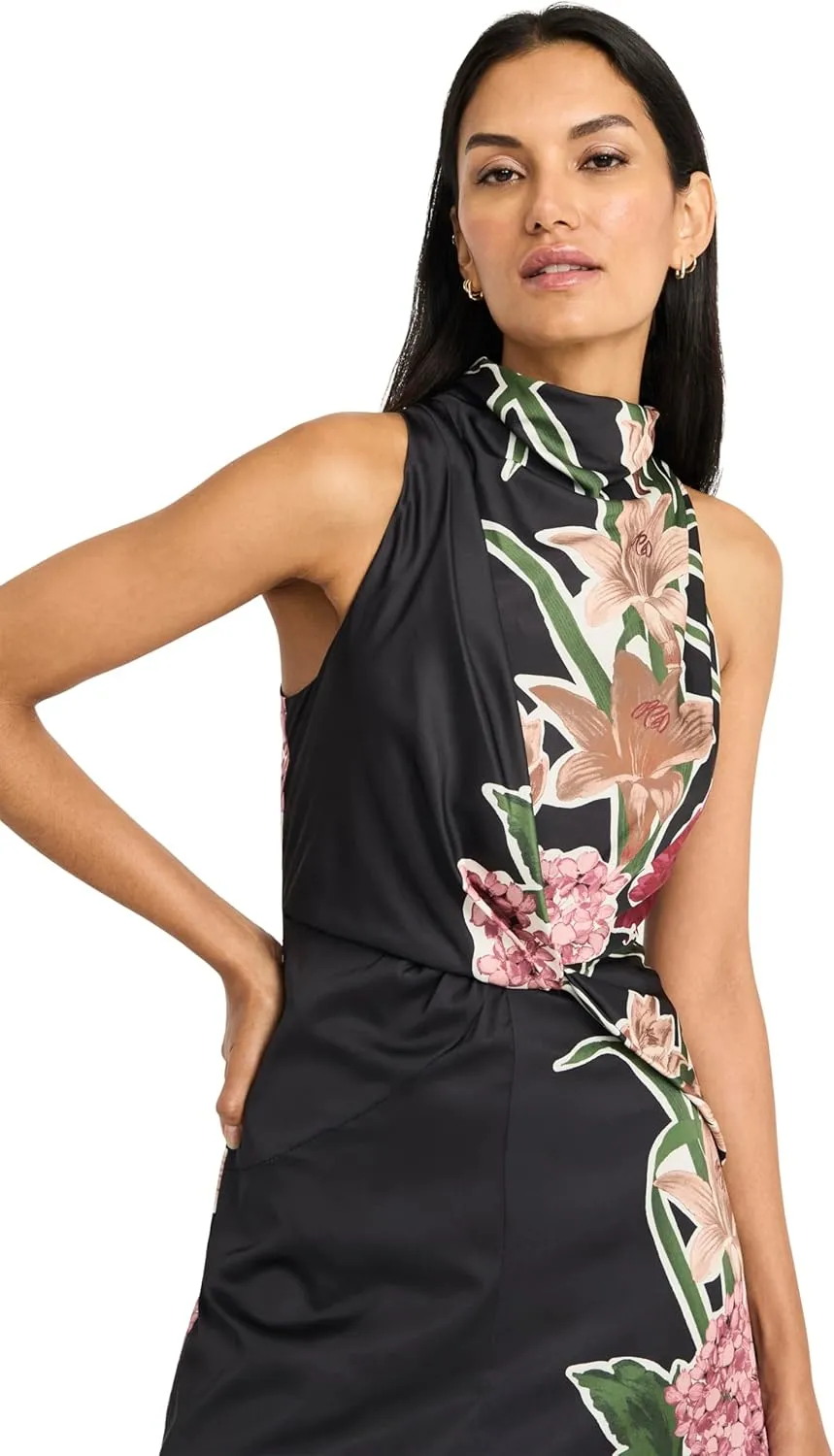 Maggy London Women's Sleeveless Mock Neck Maxi Elegant Floral Print for Wedding Guest-Versatile Formal Dresses