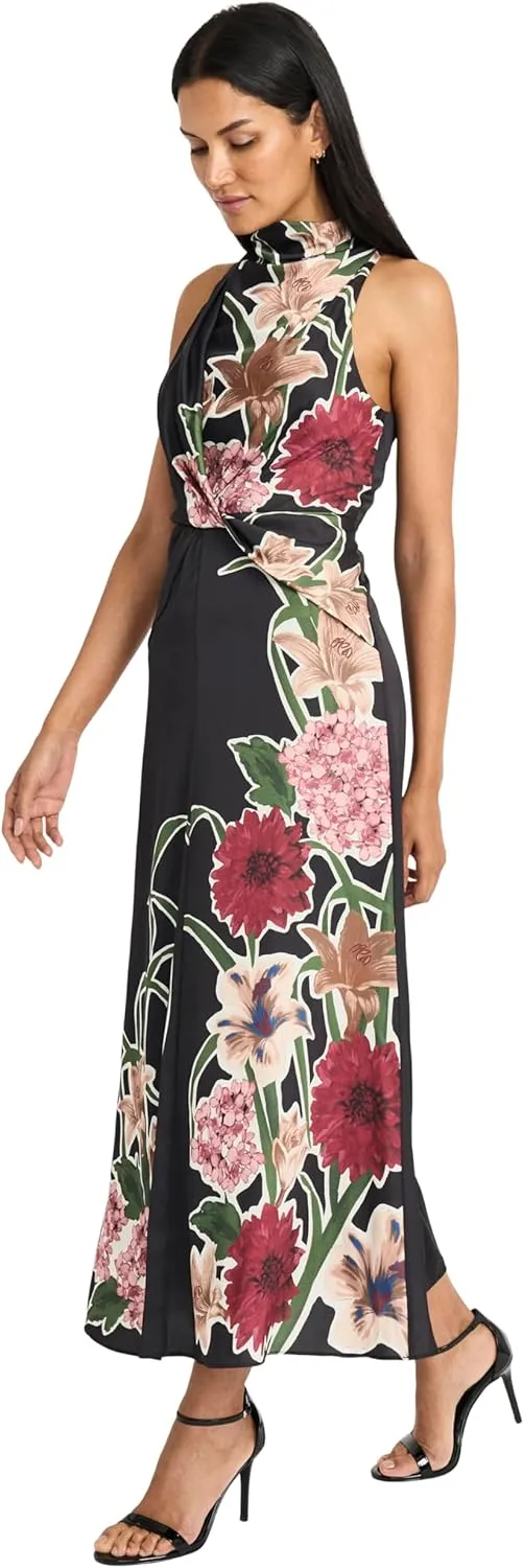 Maggy London Women's Sleeveless Mock Neck Maxi Elegant Floral Print for Wedding Guest-Versatile Formal Dresses